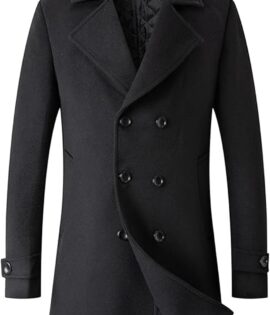 Men's Woolen Trench Coat Regular Fit Double Breasted Wool Blend Jacket Winter Pea Coat Businesss Overcoat