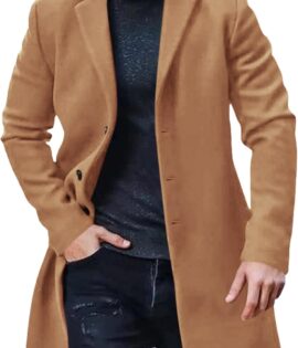 Men's Trench Coat Slim Fit Notch Lapel Single Breasted Top Coat Winter Warm Cotton Business Long Jacket Overcoat