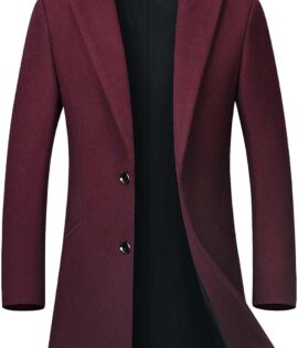 Men's Winter Coat Trench Overcoat Wool Blend Casual Single Breasted Mid-Long Pea Top Jacket