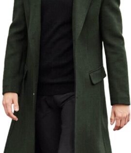 Men's Casual Trench Coat Slim Fit Notched Collar Long Jacket Overcoat Single Breasted Pea Coat wih Pockets