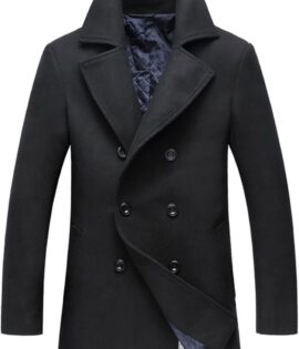 Men's Classic Notched Collar Double Breasted Wool Blend Pea Coat