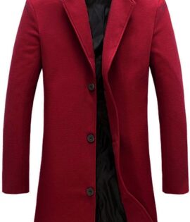 Men's Wool Blend Pea Coat Notched Collar Single Breasted Overcoat Warm Winter Trench Coat
