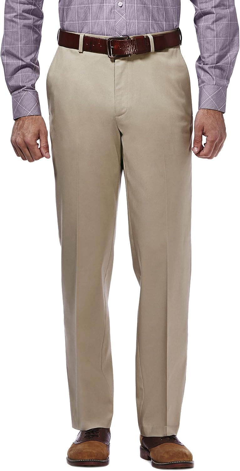 Men's Premium No Iron Khaki Classic Fit Expandable Waist Flat Front Pant (Regular and Big & Tall Sizes)