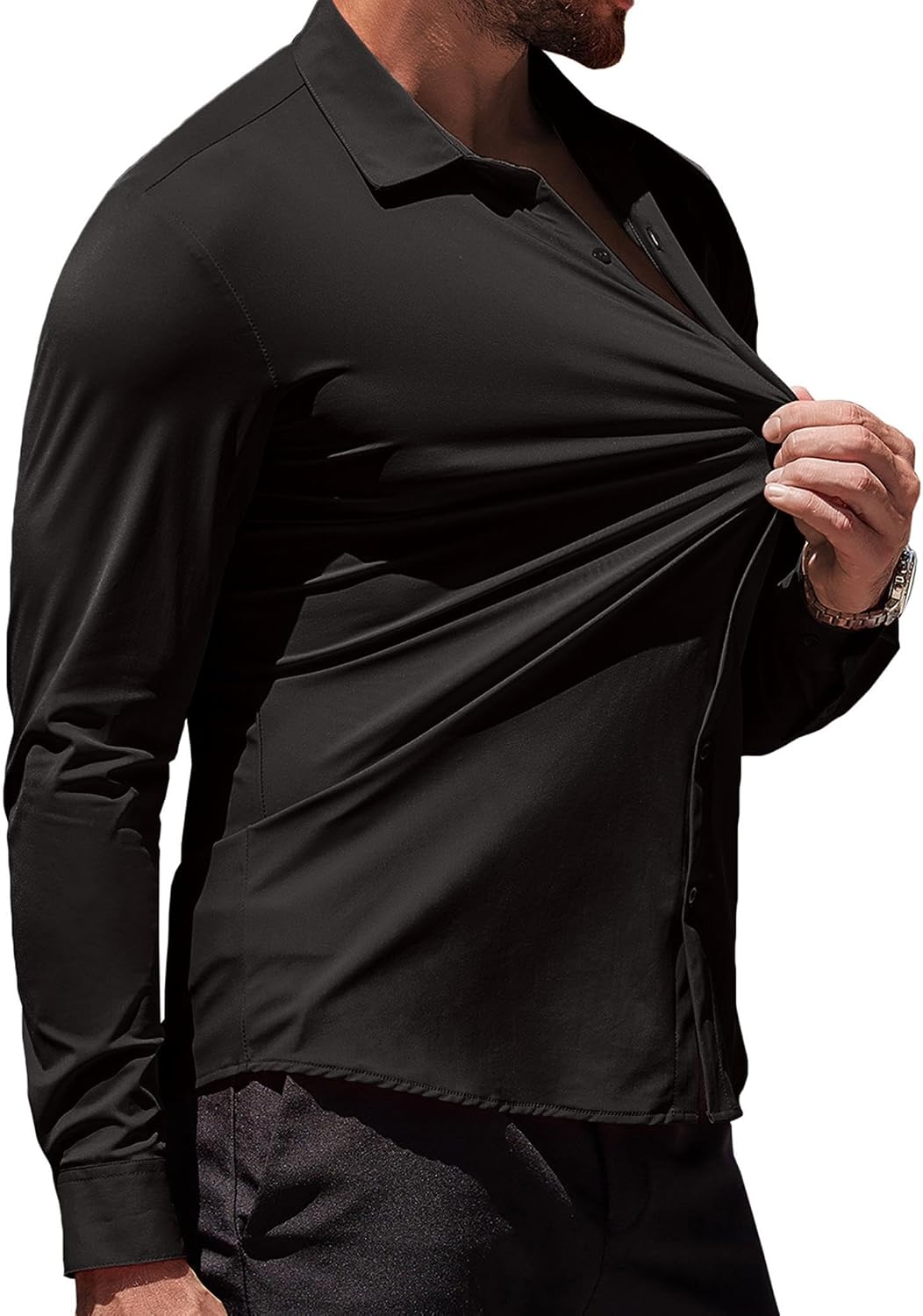 Men's Muscle Fit Dress Shirts Wrinkle-Free Long Sleeve Casual Button Down Shirts - Image 2